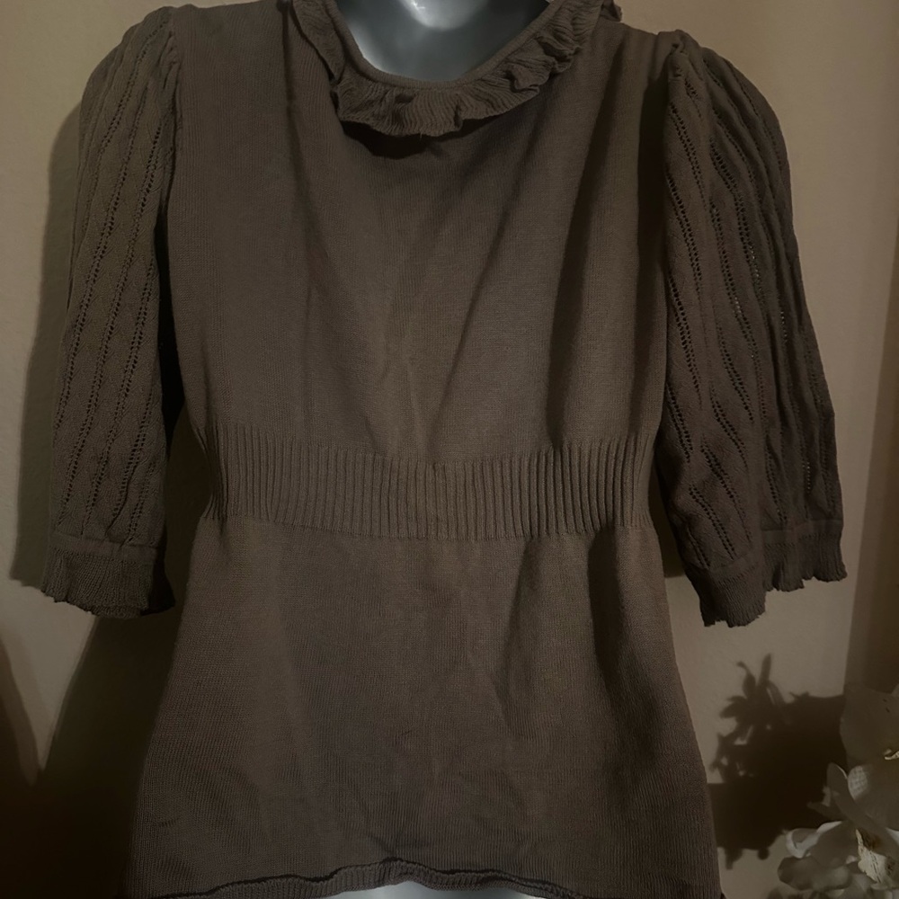 Bette Paige Vintage Sweater Cropped 3/4 Sleeves Brown Womens Medium - Picture 3 of 4